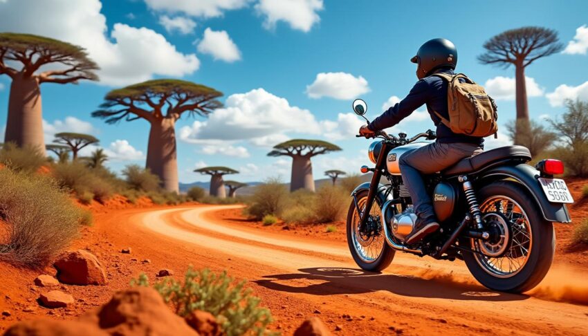 partez à l'aventure à madagascar et explorez les terres rouges époustouflantes à bord d'une royal enfield. vivez une expérience unique au cœur de paysages saisissants, entre culture riche et paysages naturels à couper le souffle.